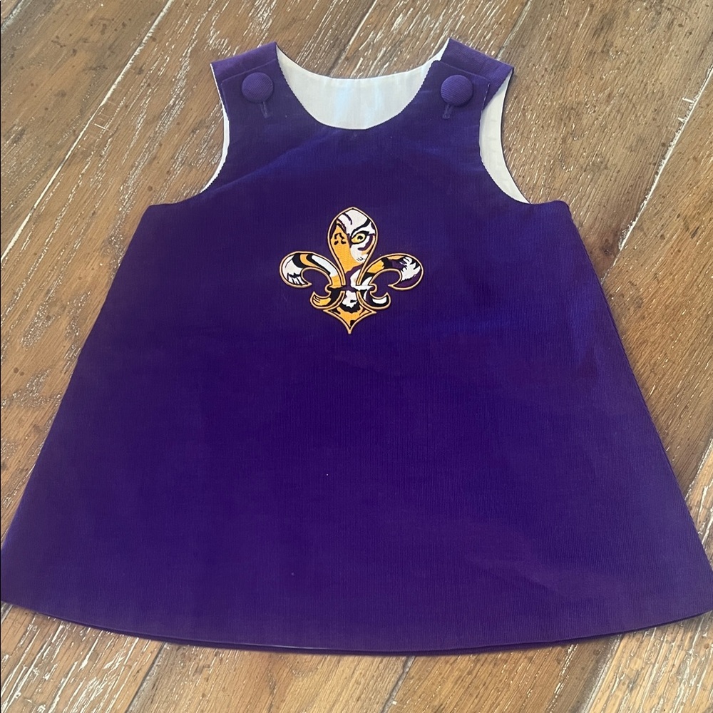 Purple Fleur-de-Lis Kids Dress - Picture 3 of 8